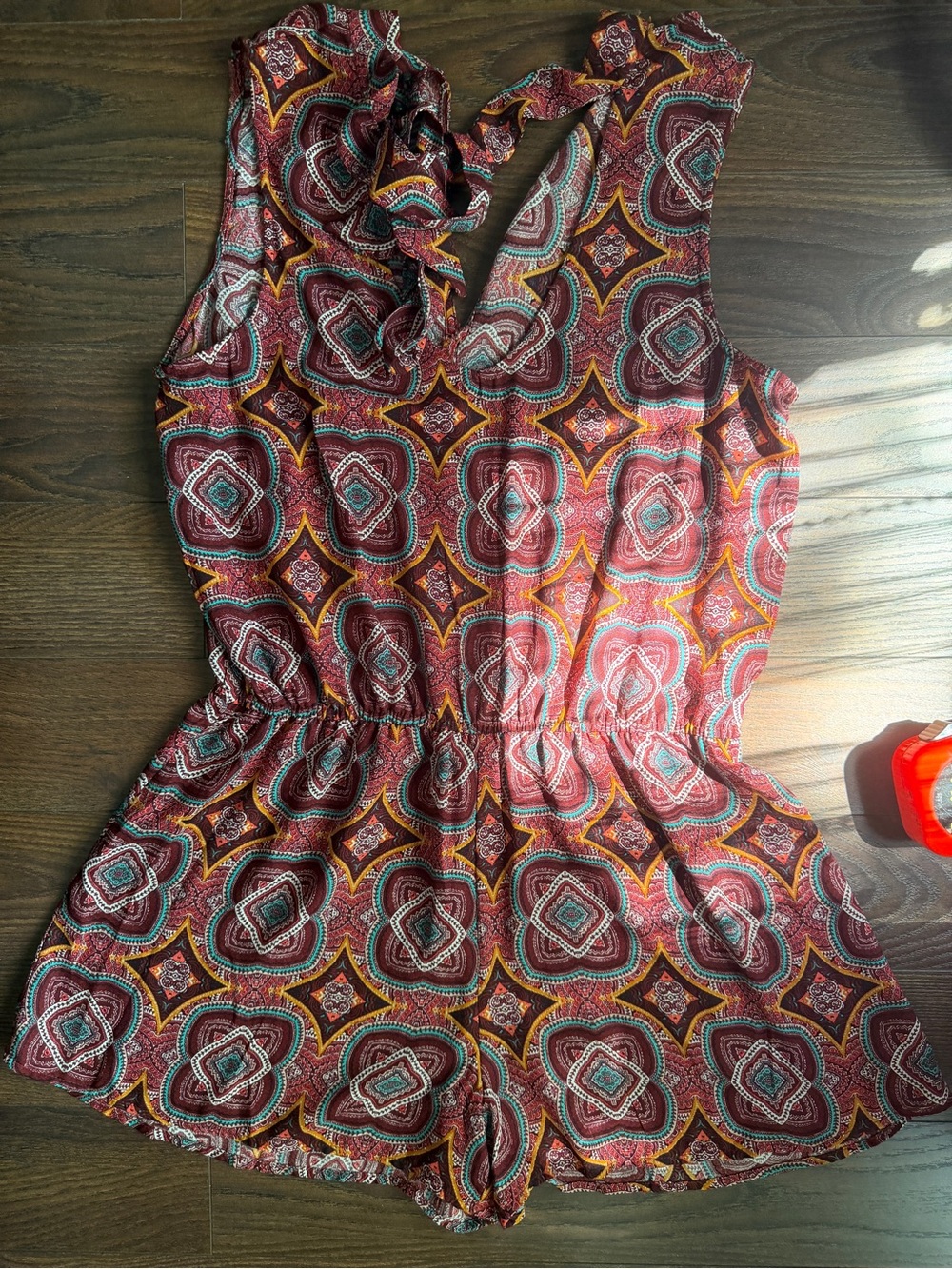 BeBop Red Multi-Color Halter Romper - Picture 4 of 11